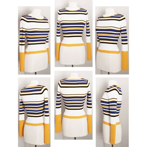 Colorblock Stripe Fitted Rib Knit Crop Sweater Top - Picture 7 of 8